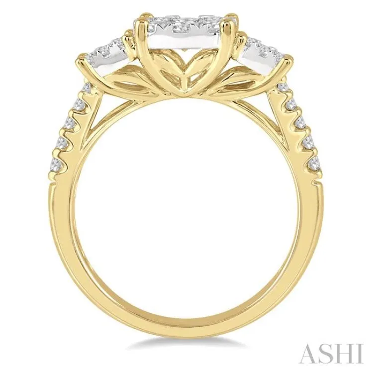 1 1/10 Ctw Triple Circle Round Cut Lovebright Diamond Ring in 14K Yellow and White gold