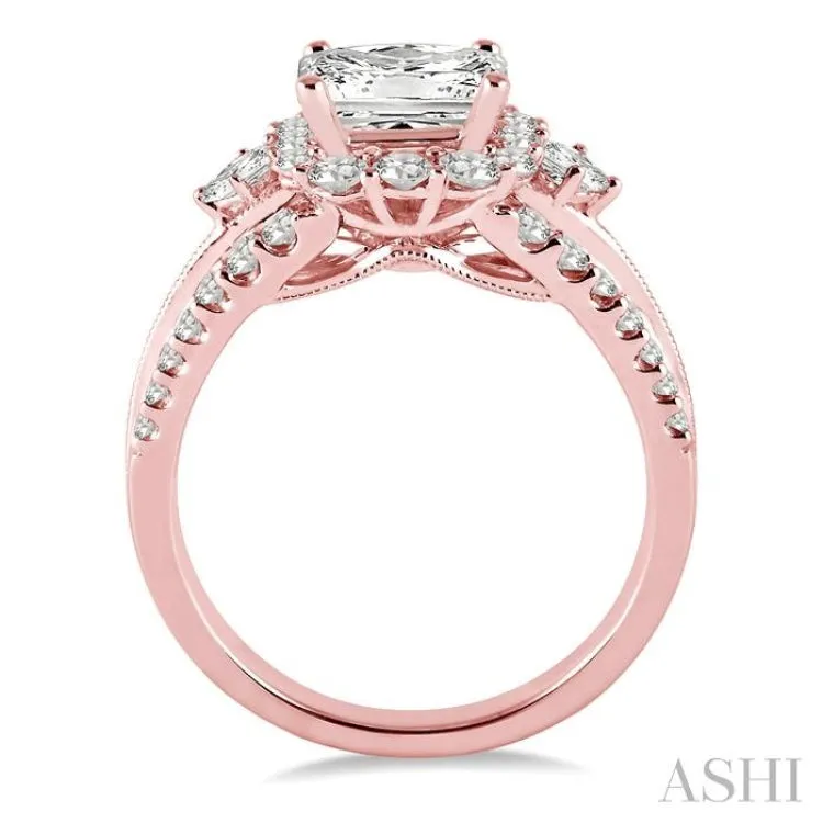 1 1/5 Ctw Diamond Engagement Ring with 1/2 Ct Princess Cut Center Stone in 14K Rose Gold