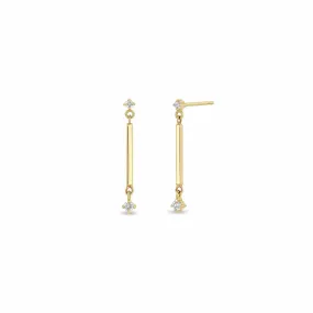 14k Gold Square Bar Linked Earrings with 2 Graduating Diamonds