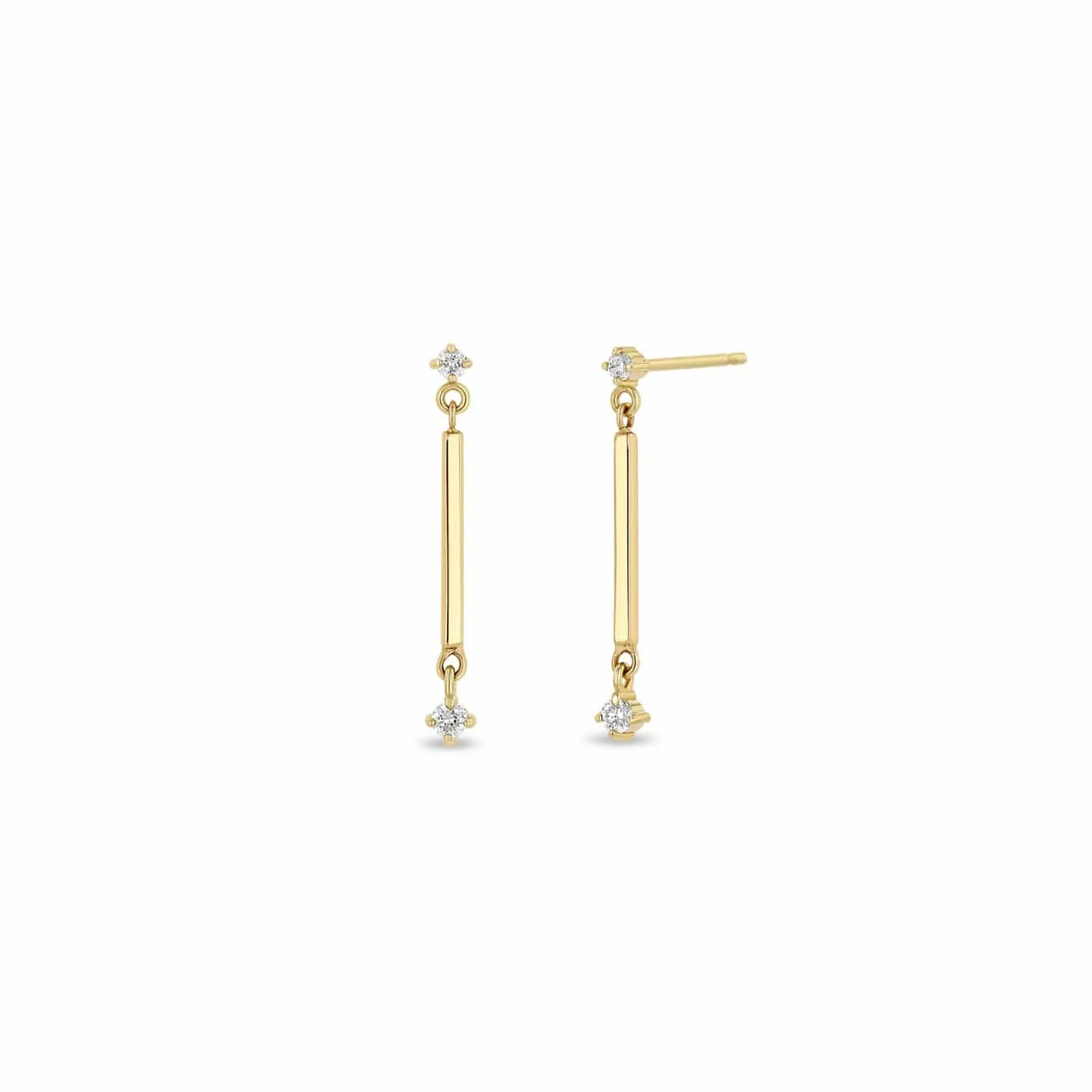 14k Gold Square Bar Linked Earrings with 2 Graduating Diamonds