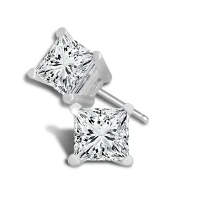 14K White Gold 1ctw Natural Square Diamond Studs