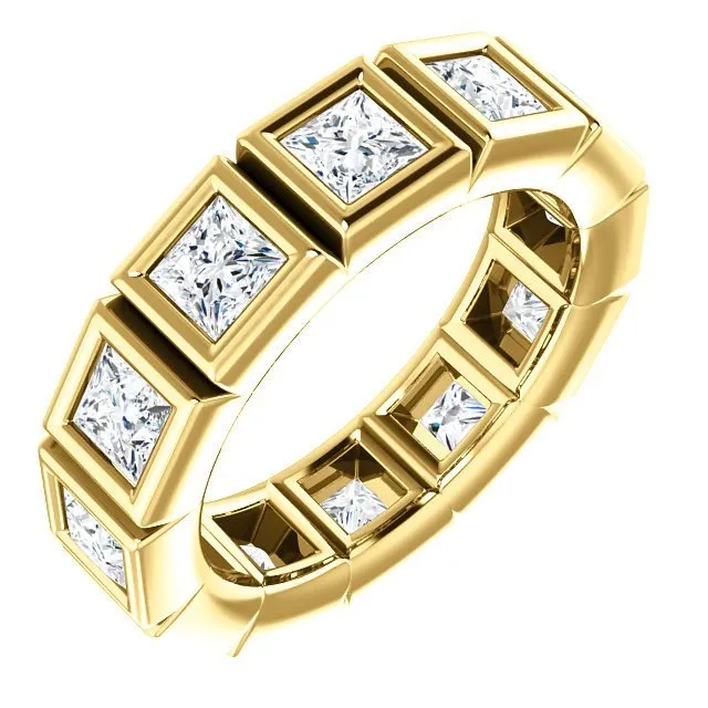 14KT GOLD 2 CTW PRINCESS DIAMOND BEZEL-SET ETERNITY BAND