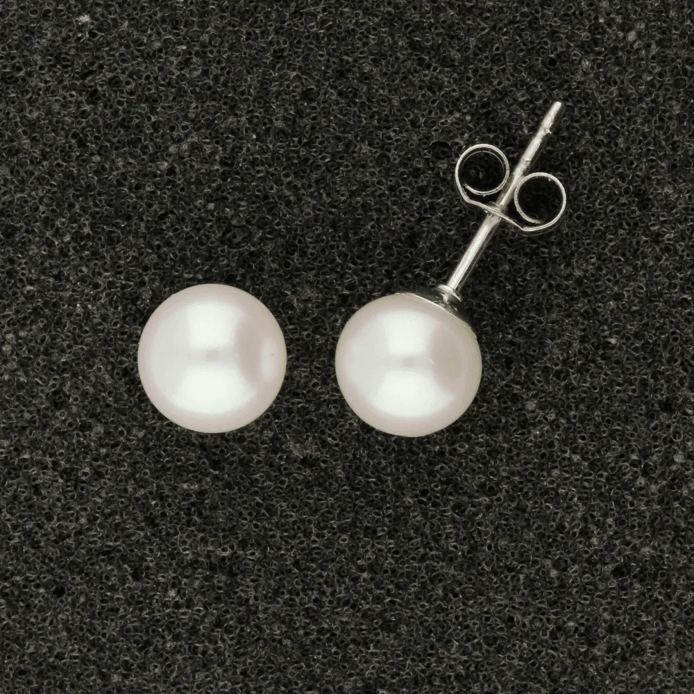 18ct White Gold 7-7.5mm White Fresh Water Pearl Earrings