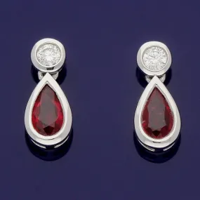 18ct White Gold Pear Shape Ruby and Diamond Drop Earrings