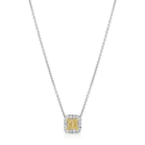 18kt White Gold Yellow Diamond Square Pendant Necklace