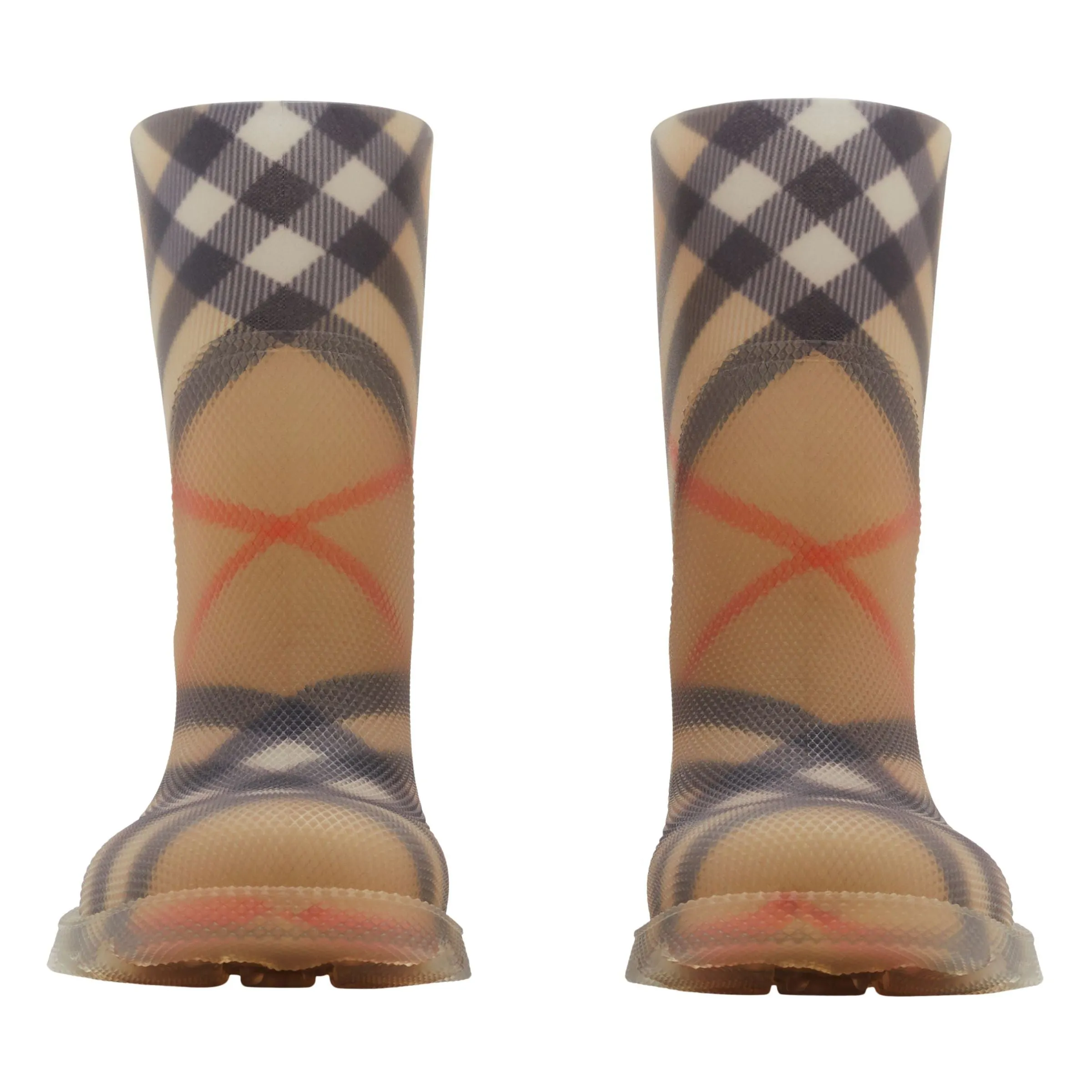 Beige Vintage Check Rain Boots