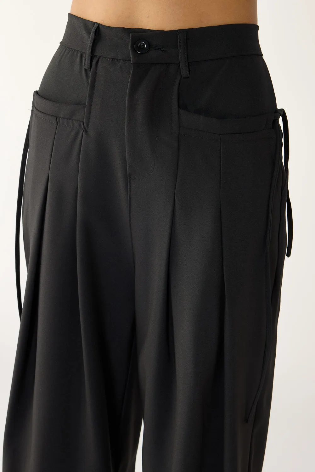 Black Wide Flat Pocket Korean Pants