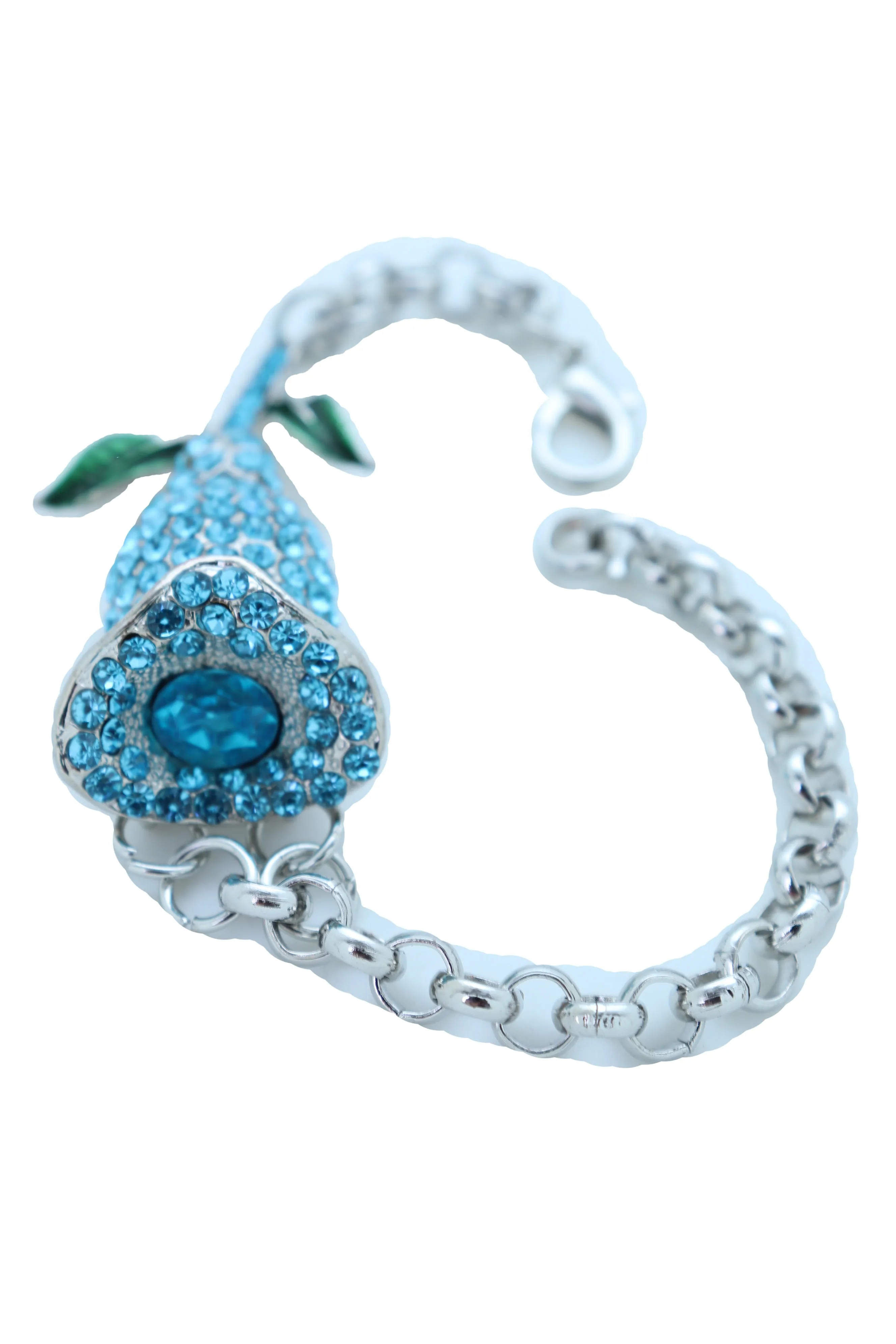 Bracelet Silver Metal Chain Turquoise Blue Flower Wedding