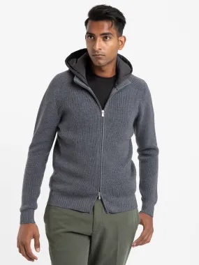 Charcoal Grey Rain Wool Detachable Hooded Sweater