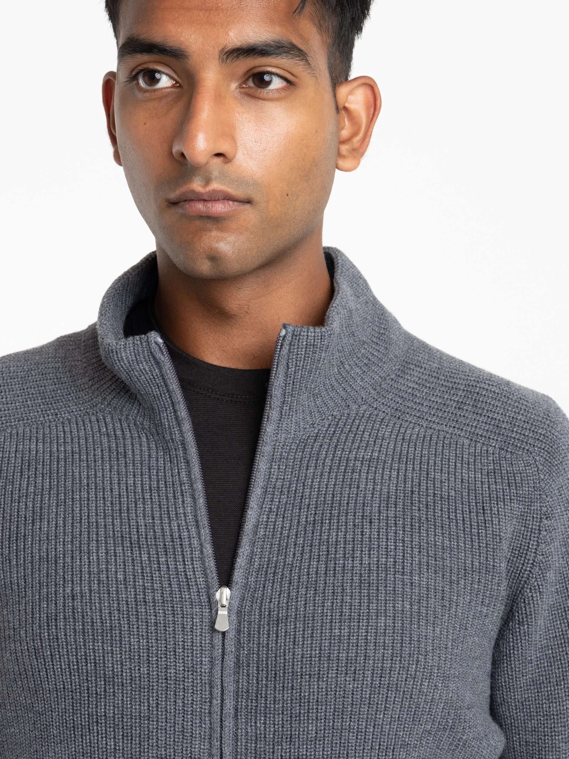 Charcoal Grey Rain Wool Detachable Hooded Sweater