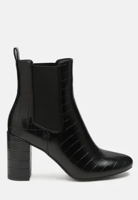 Croc Textured Block Heeled Chelsea Boots