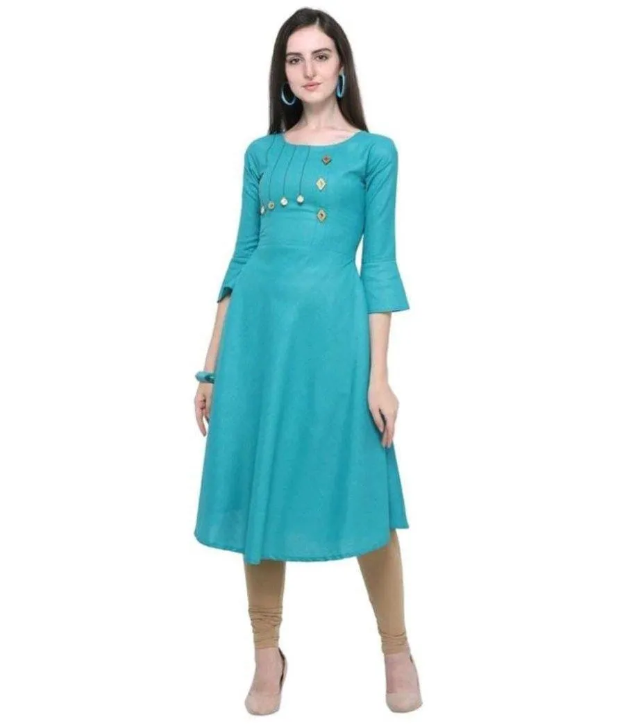 Designer Mart Sky Blue Ruby Cotton Gown Kurti