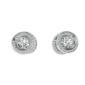 Diamond Twisted Halo Stud Earrings 14K White Gold