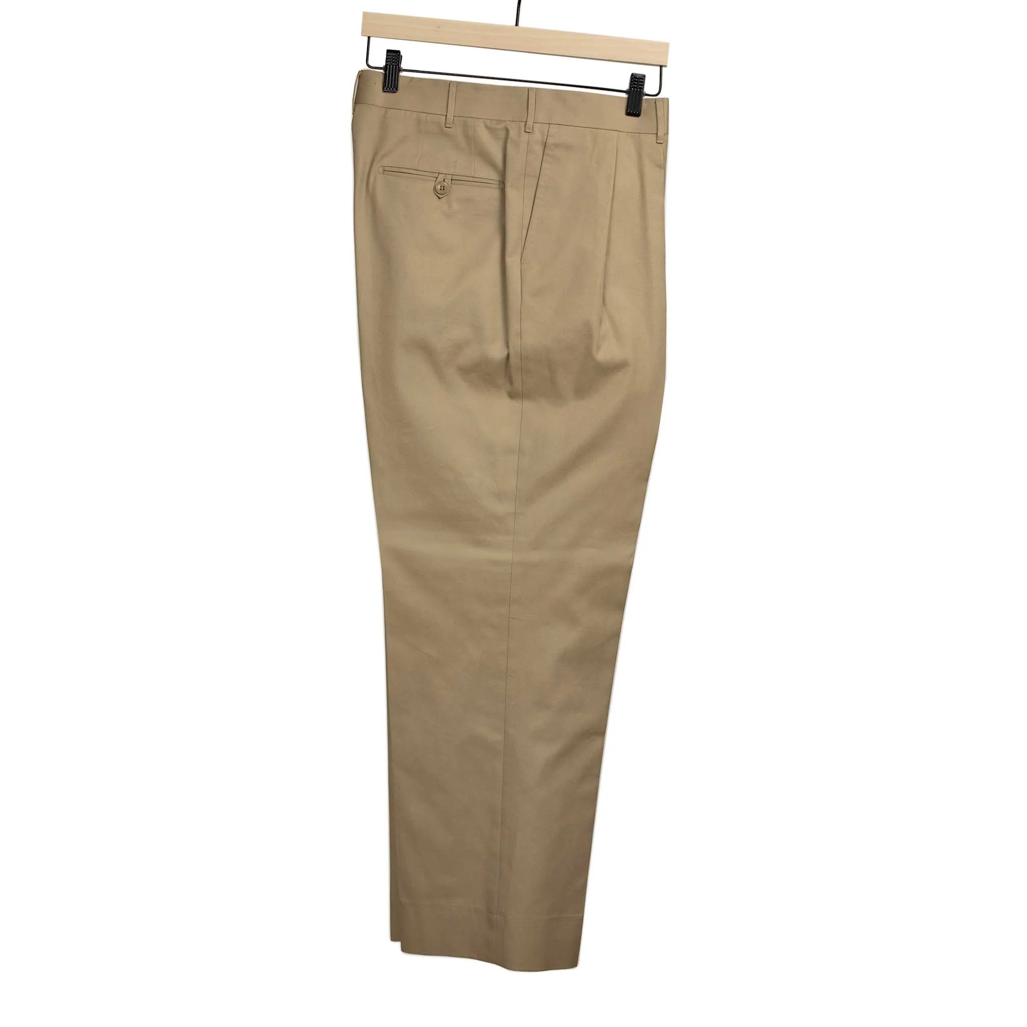 Exclusive Brooklyn double-pleated high-rise wide trousers in tan Pima cotton twill