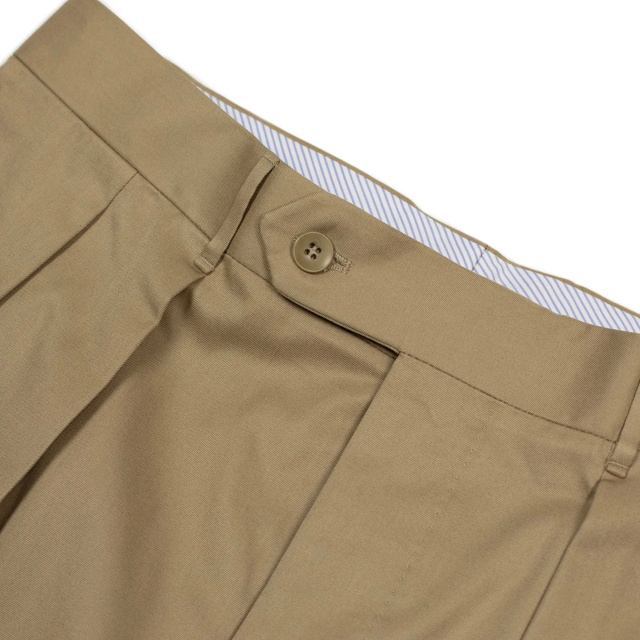 Exclusive Brooklyn double-pleated high-rise wide trousers in tan Pima cotton twill