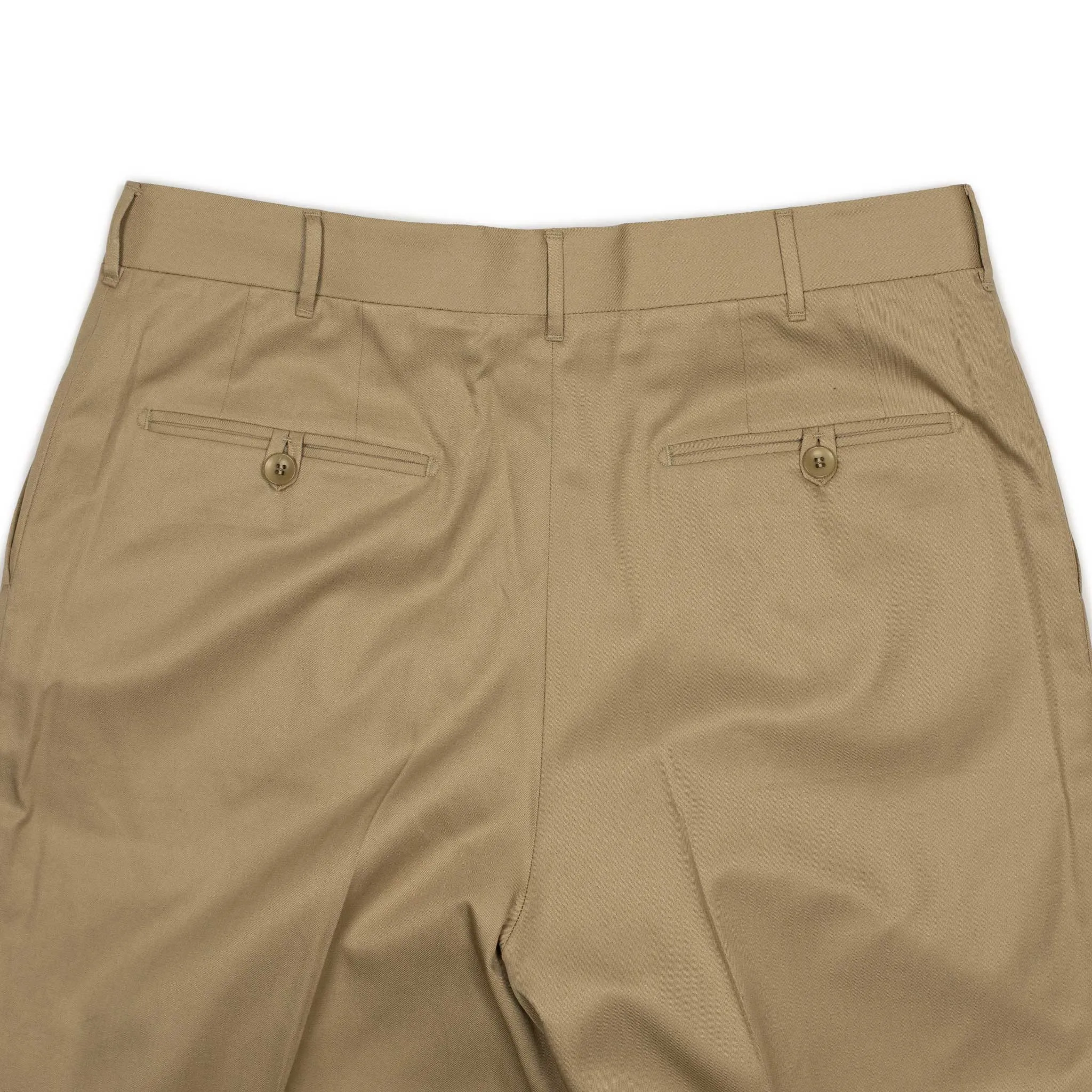 Exclusive Brooklyn double-pleated high-rise wide trousers in tan Pima cotton twill