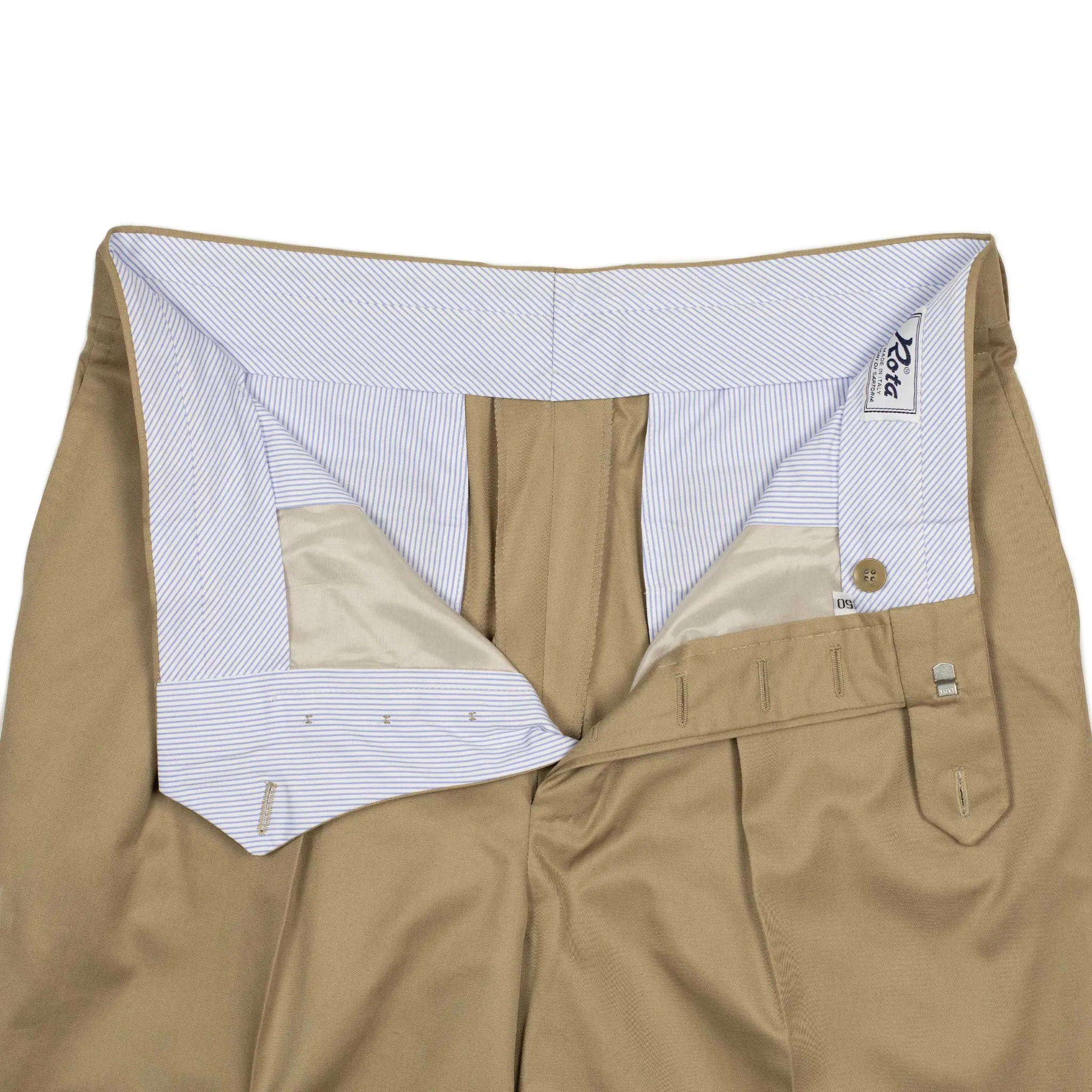 Exclusive Brooklyn double-pleated high-rise wide trousers in tan Pima cotton twill