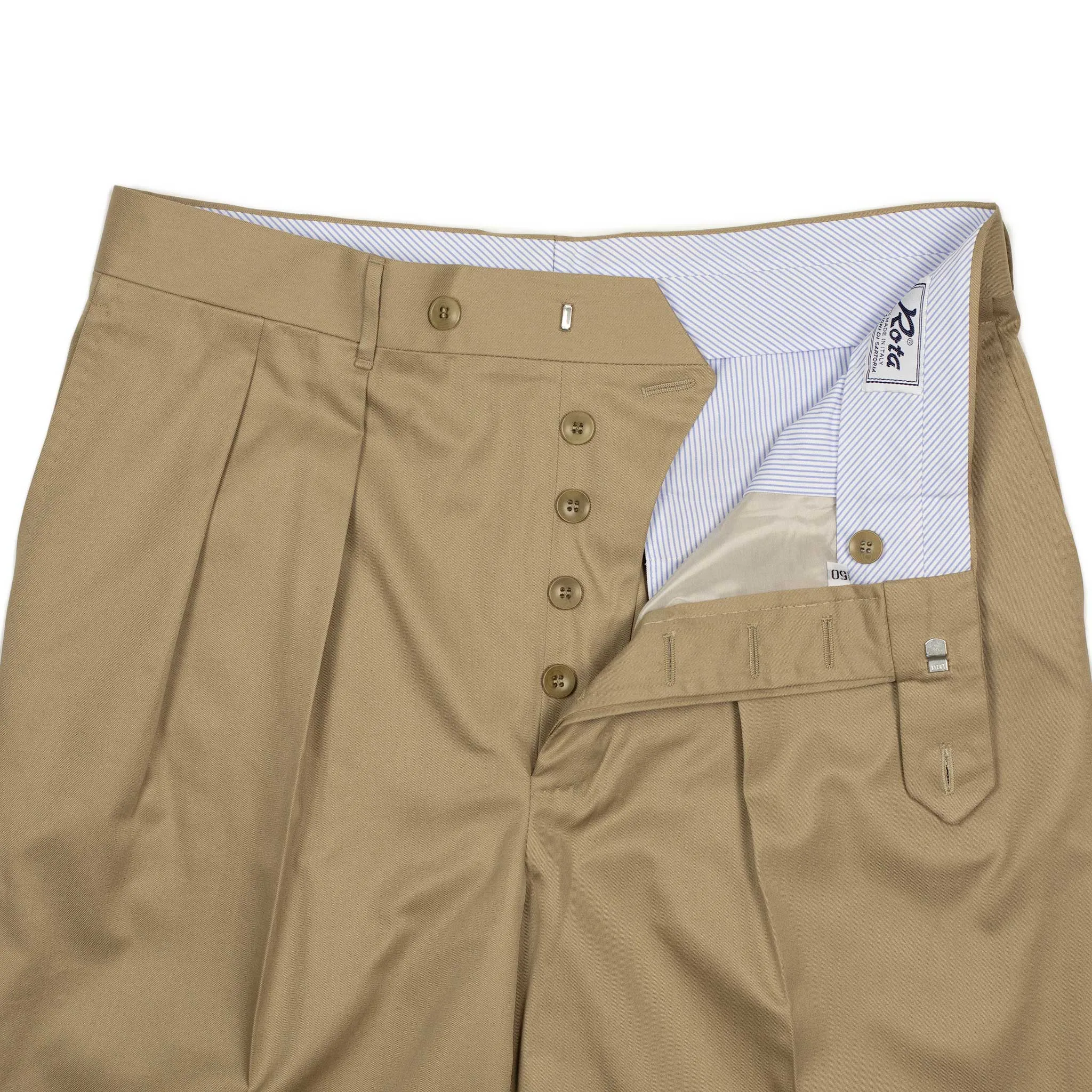 Exclusive Brooklyn double-pleated high-rise wide trousers in tan Pima cotton twill