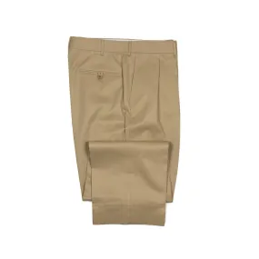 Exclusive Brooklyn double-pleated high-rise wide trousers in tan Pima cotton twill