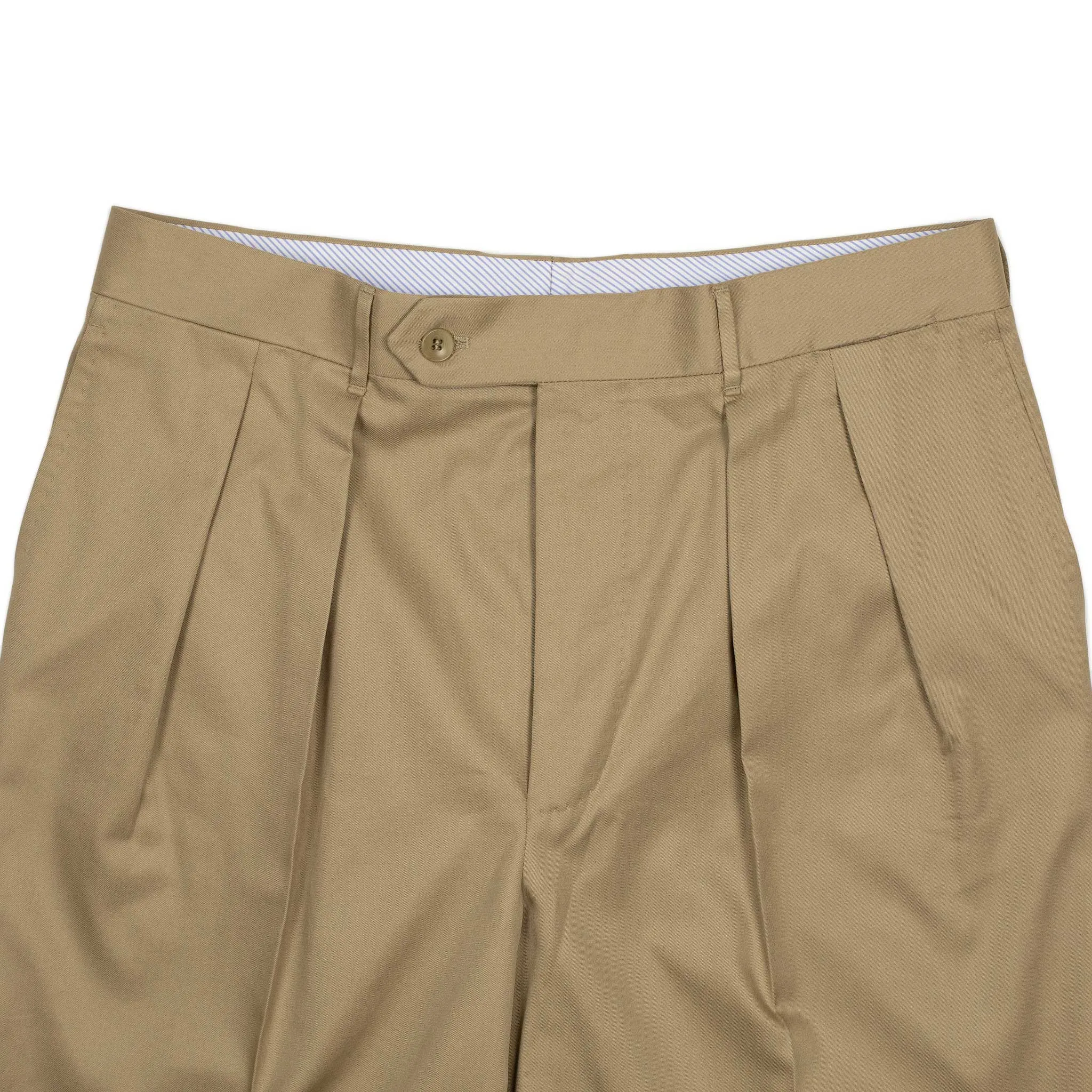 Exclusive Brooklyn double-pleated high-rise wide trousers in tan Pima cotton twill