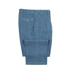 Exclusive Brooklyn double-pleated high-rise wide trousers in washed cotton denim