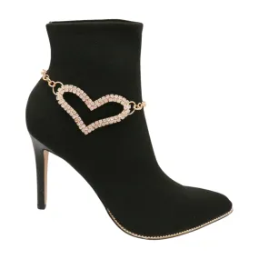 Gold Metal Chain Boot Bracelet Shoe Heart Charm