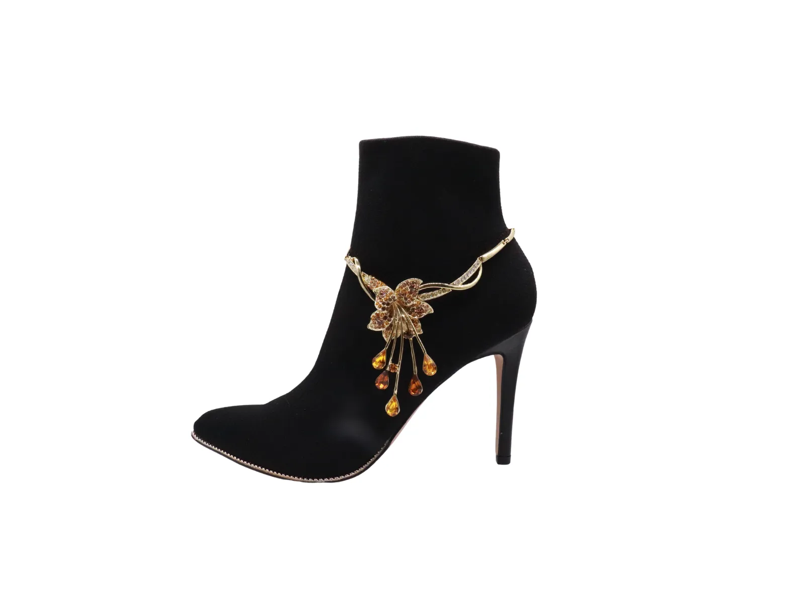 Gold Metal Chain Boot Bracelet Shoe Lily Flower Charm