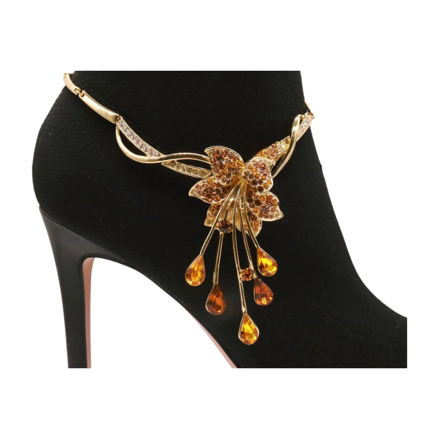 Gold Metal Chain Boot Bracelet Shoe Lily Flower Charm