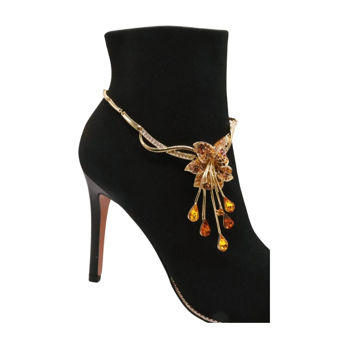 Gold Metal Chain Boot Bracelet Shoe Lily Flower Charm