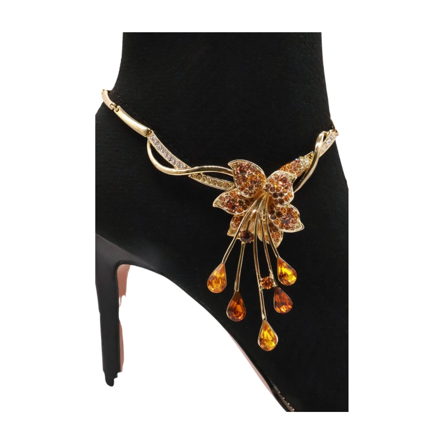 Gold Metal Chain Boot Bracelet Shoe Lily Flower Charm