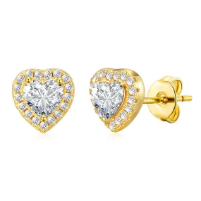 Gold Plated Heart Halo Earrings Created with Zircondia® Crystals