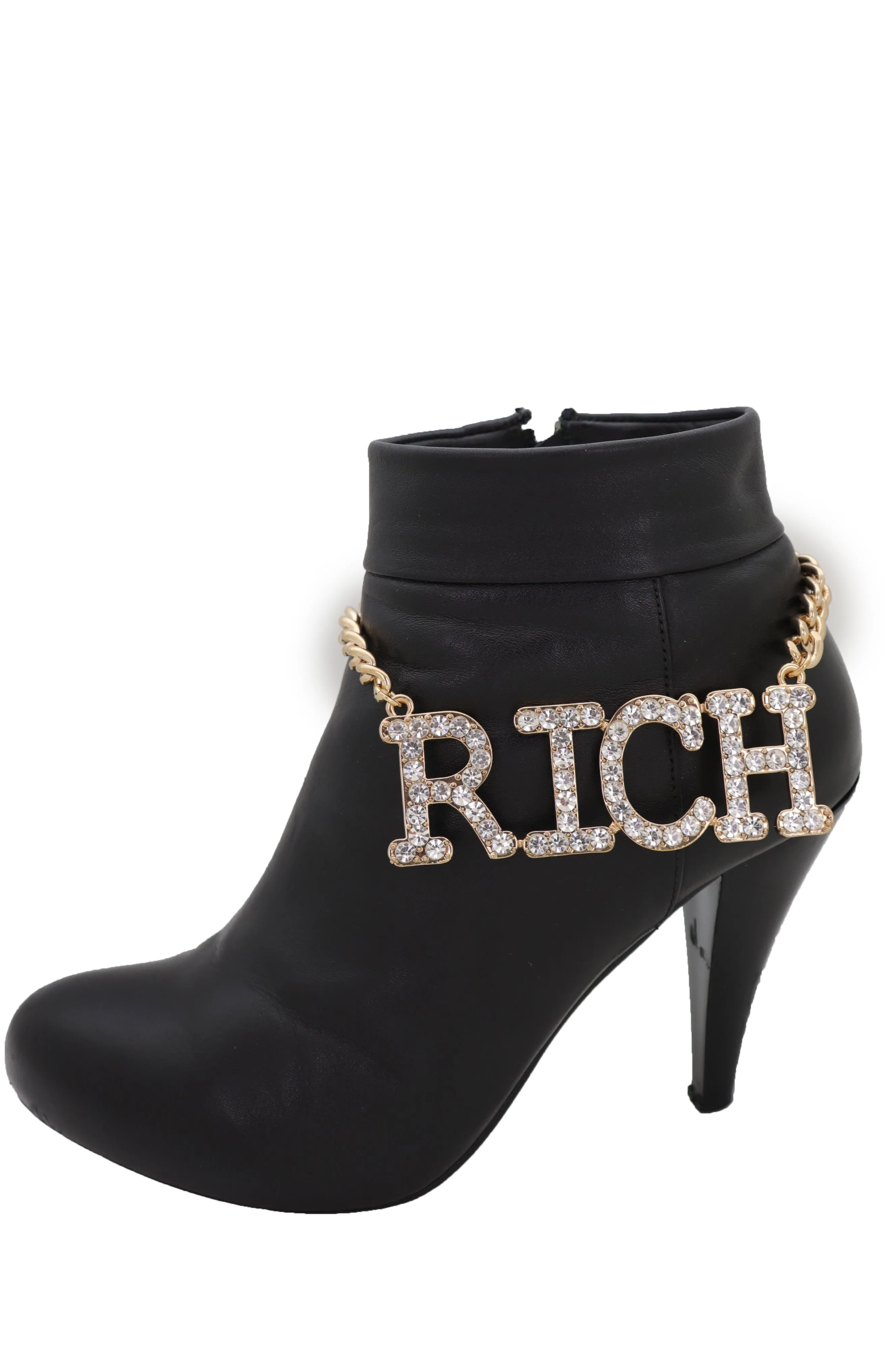 Iced Out "RICH" Gold Metal Boot Chain