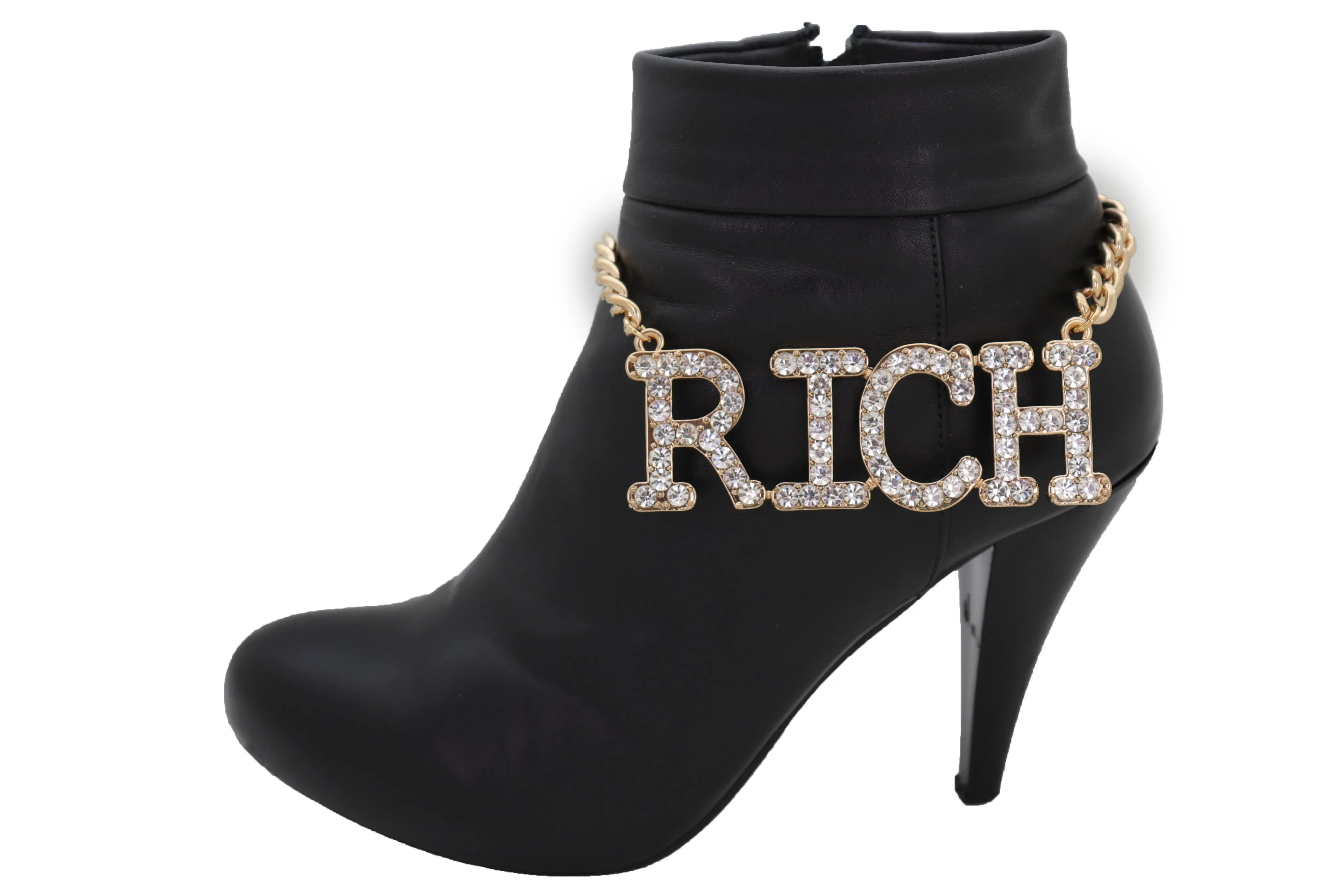 Iced Out "RICH" Gold Metal Boot Chain