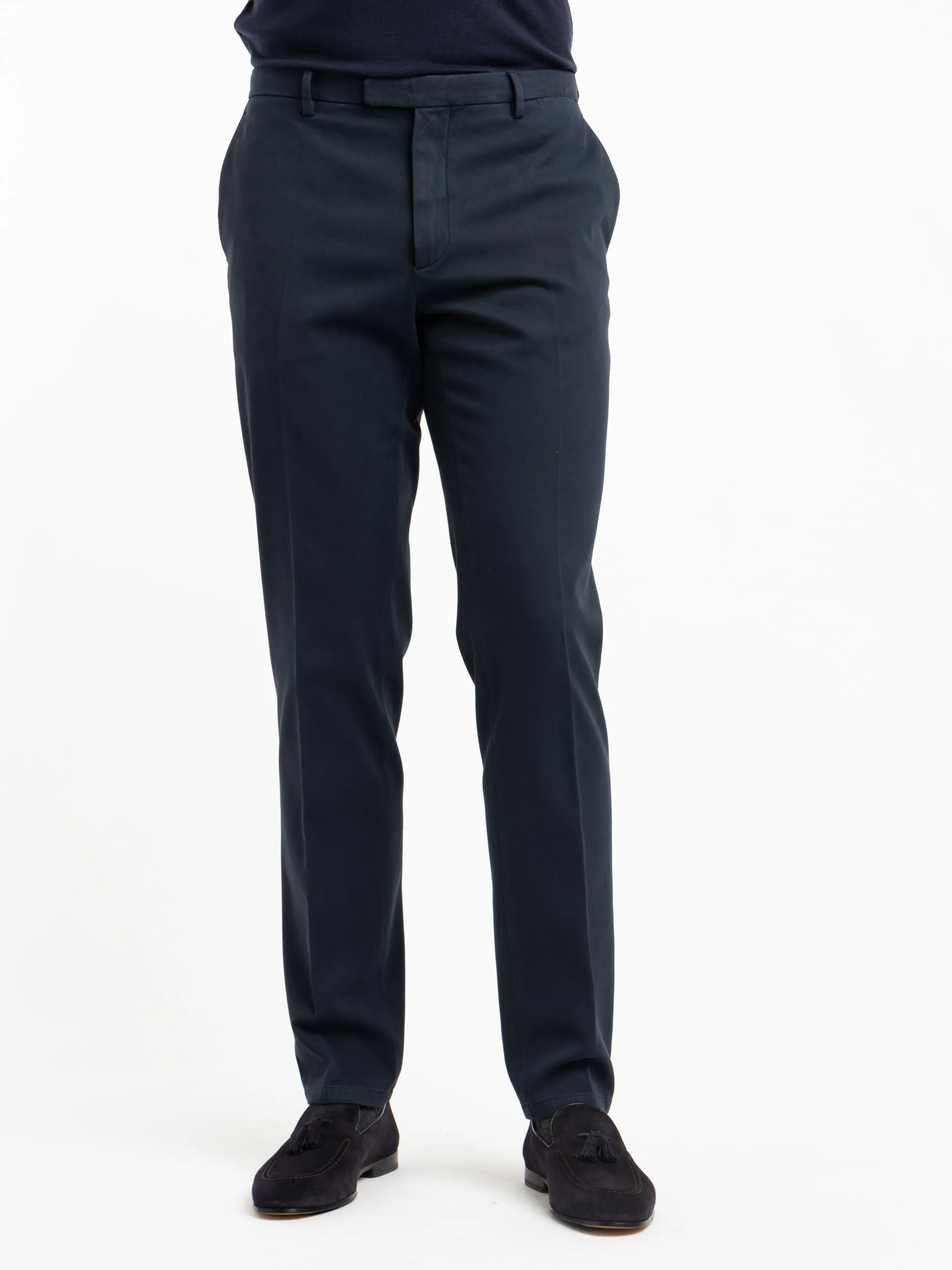 Navy Cotton Pleated Trousers