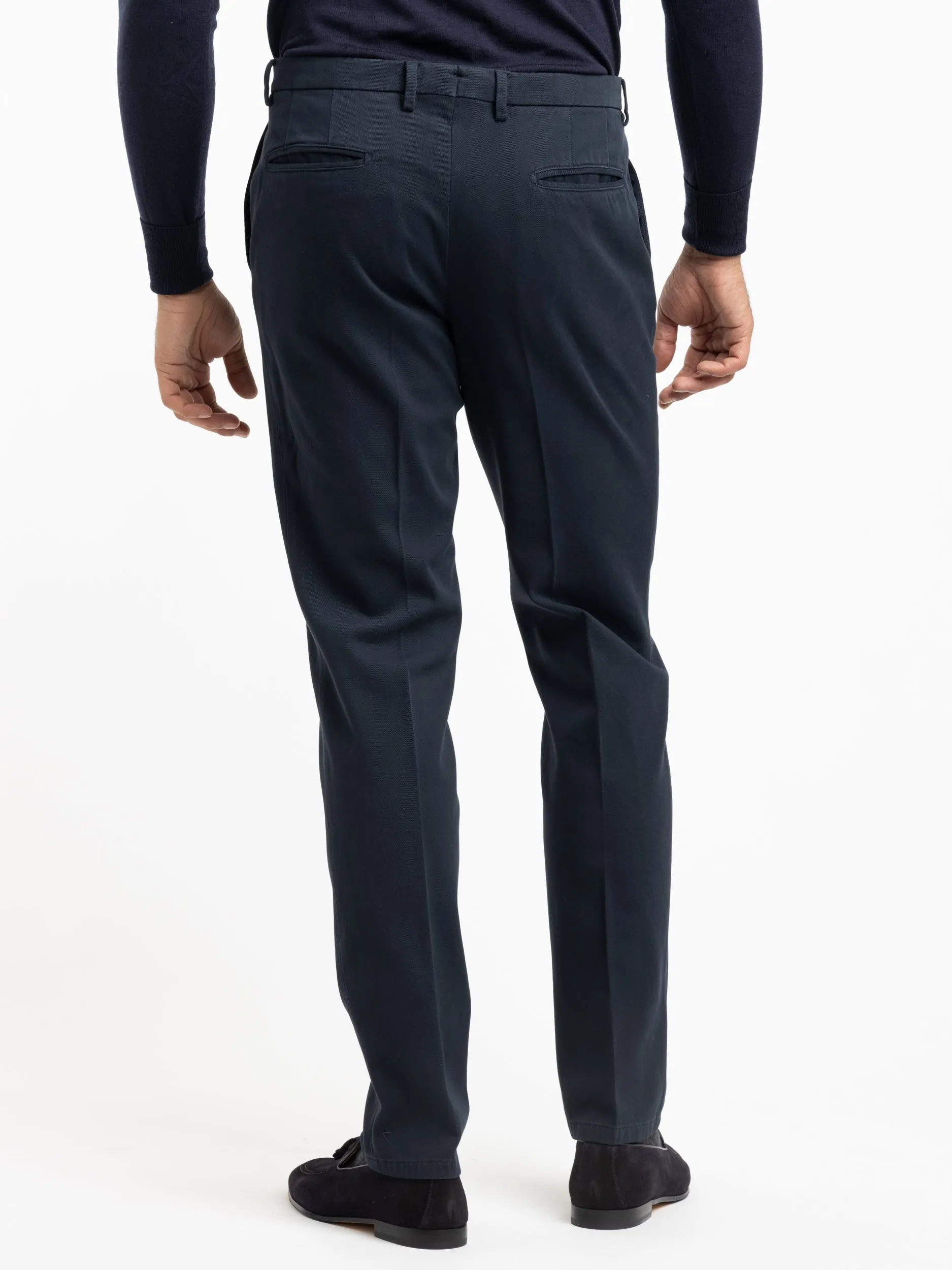 Navy Cotton Pleated Trousers