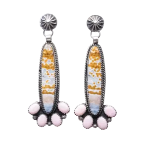 Ocean Water Jasper & Pink Conch Earrings | Hemerson Brown