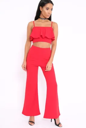 Red Cami Trouser Two Piece Set - Roselle