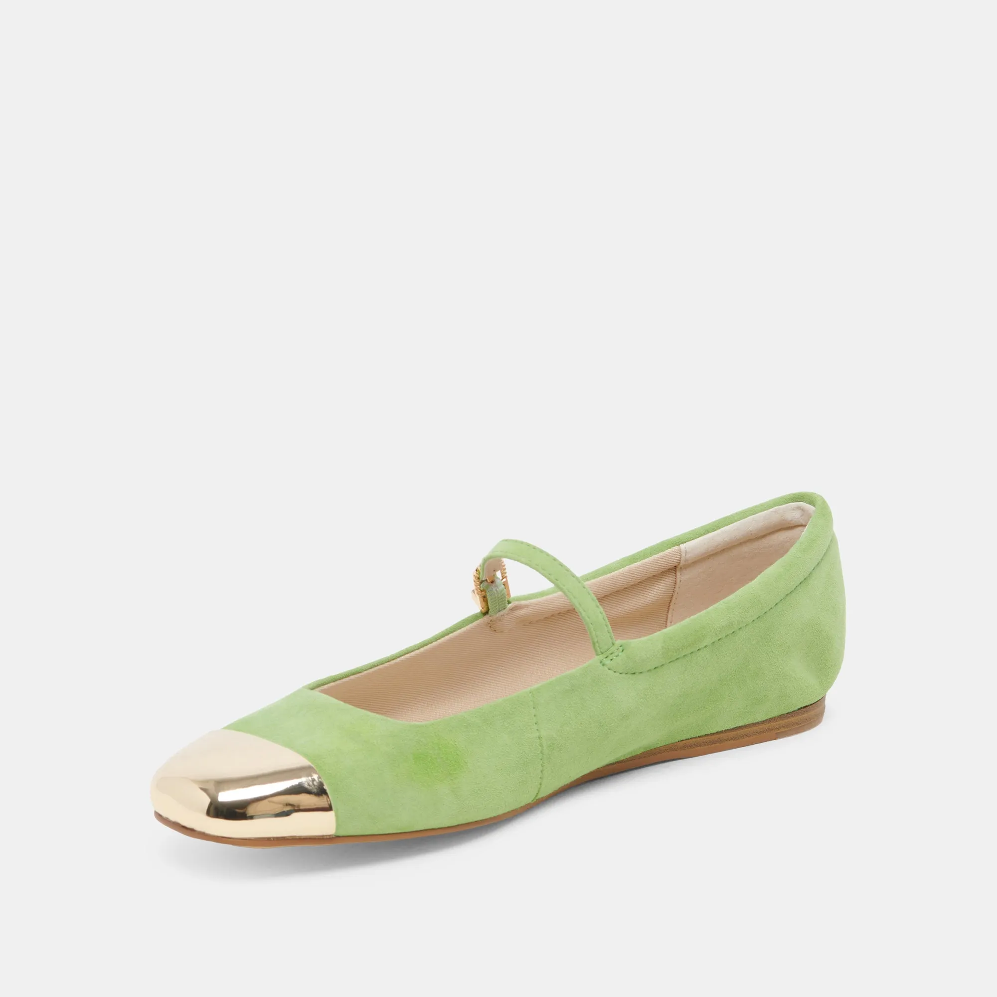 REYES TOE CAP BALLET FLATS LIME SUEDE