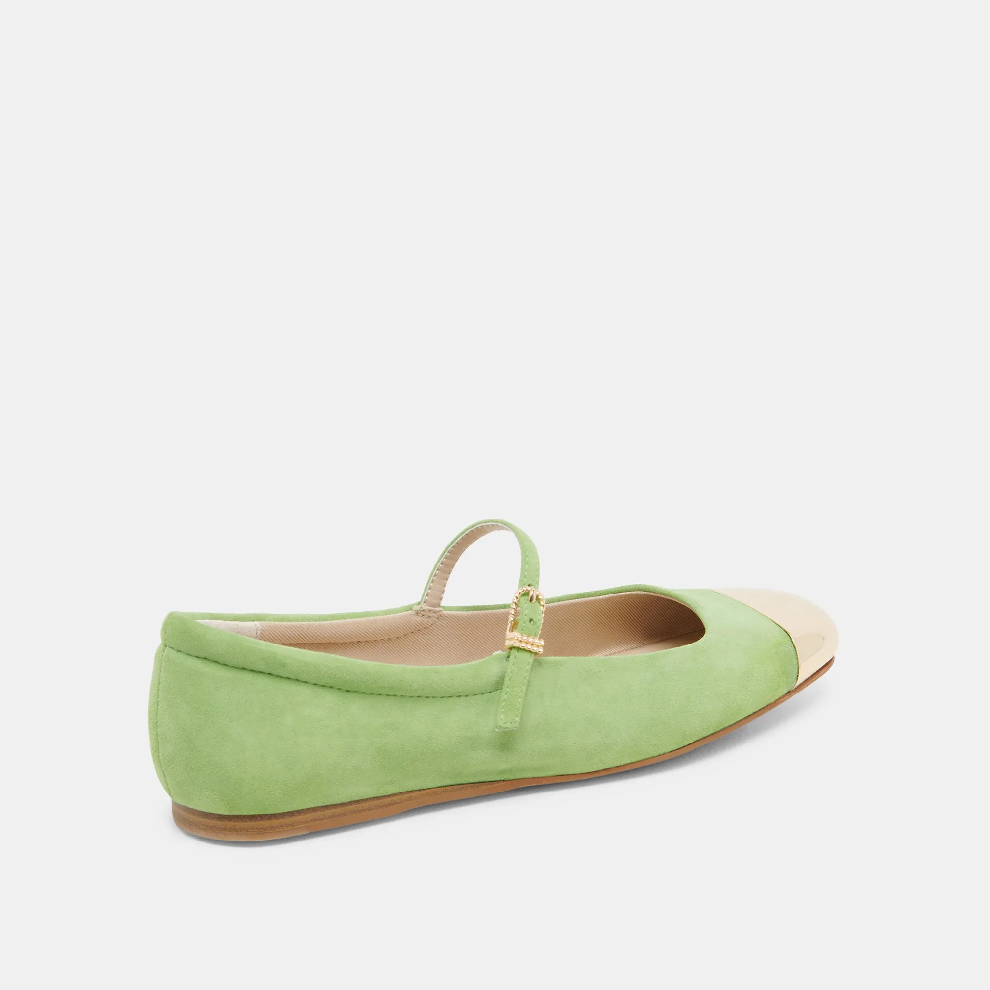 REYES TOE CAP BALLET FLATS LIME SUEDE