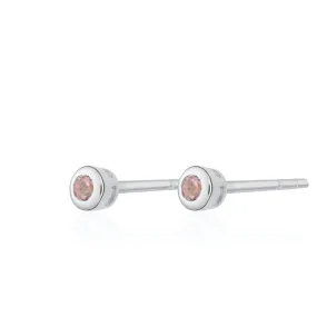 Silver October Birthstone Teeny Stud Earrings (Pink Tourmaline)