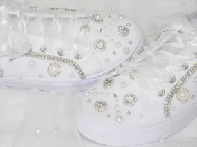 Wedding Bridal Sneakers/ Bride Embellished Shoes/ Custom Bling Sneakers/ Bridal Shoes.